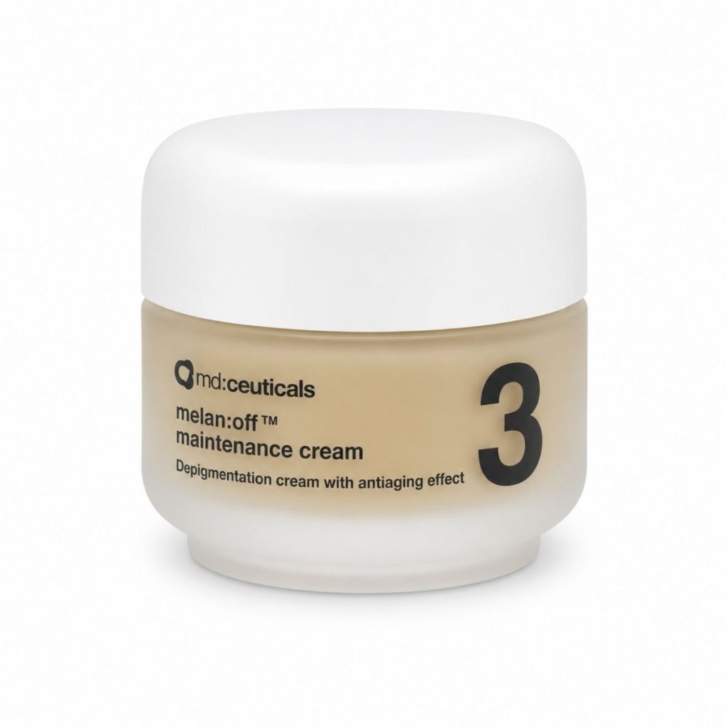 MD Ceuticals Melan-Off Maintenance Cream 30g jar on a clean white background for pigmentation maintenance and anti-ageing skincare.