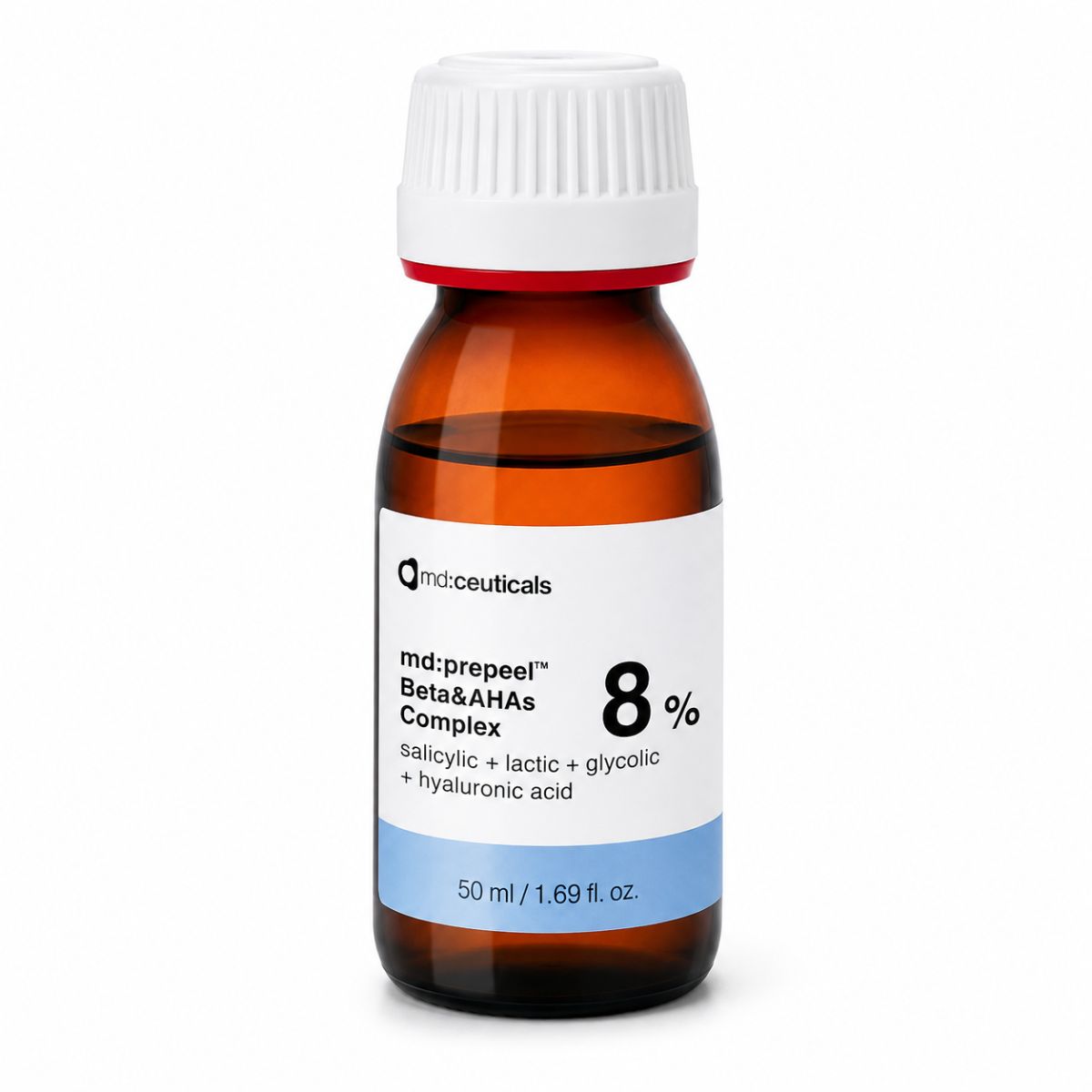 MD Ceuticals Prepeel Beta & AHAs Complex 8% 50ml MD Ceuticals Prepeel Beta & AHAs Complex 8% 50ml with salicylic, lactic and glycolic acids plus hyaluronic acid.