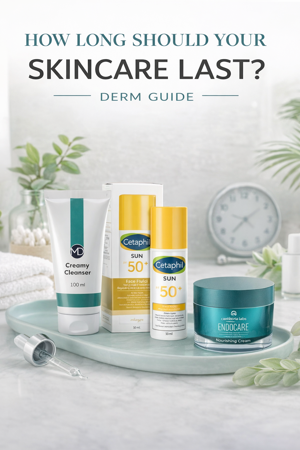 How long skincare products last guide with cleanser sunscreen serum moisturiser