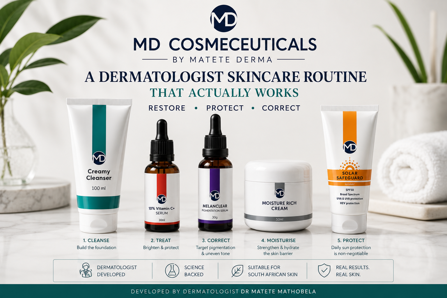 MD Cosmeceuticals by Matete Derma dermatologist-developed skincare routine for healthy skin