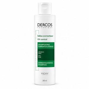 Vichy Dercos Oil Control Shampoo 200ml bottle for oily hair on a clean white background.
