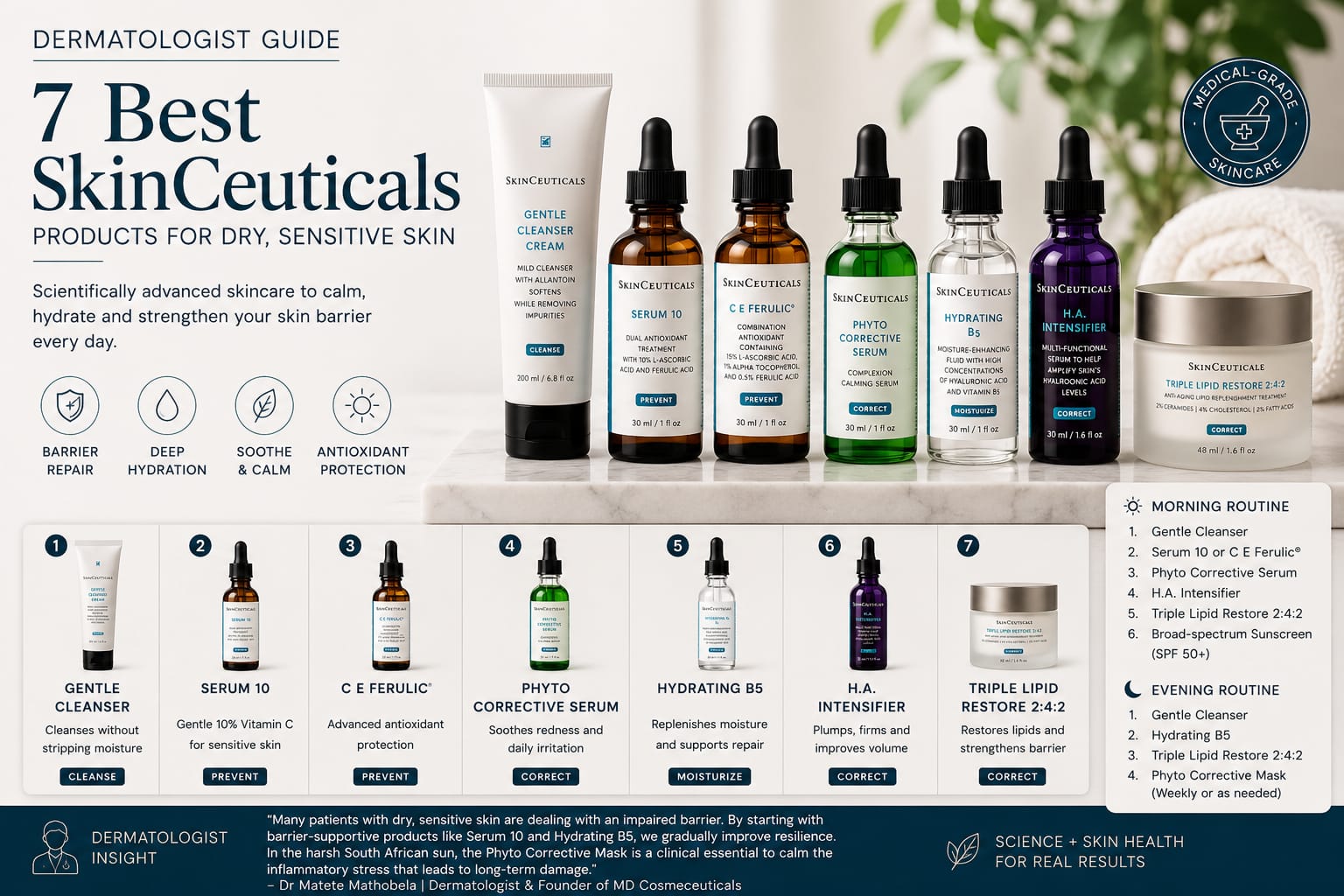 Best SkinCeuticals products for dry sensitive skin including Serum 10, Phyto Corrective Gel and Triple Lipid Restore