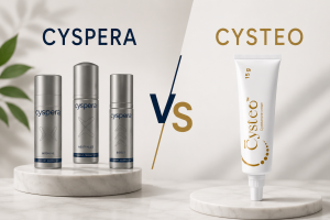 Blog 3 Cyspera vs Cysteo comparison showing two cysteamine treatments for melasma and pigmentation.