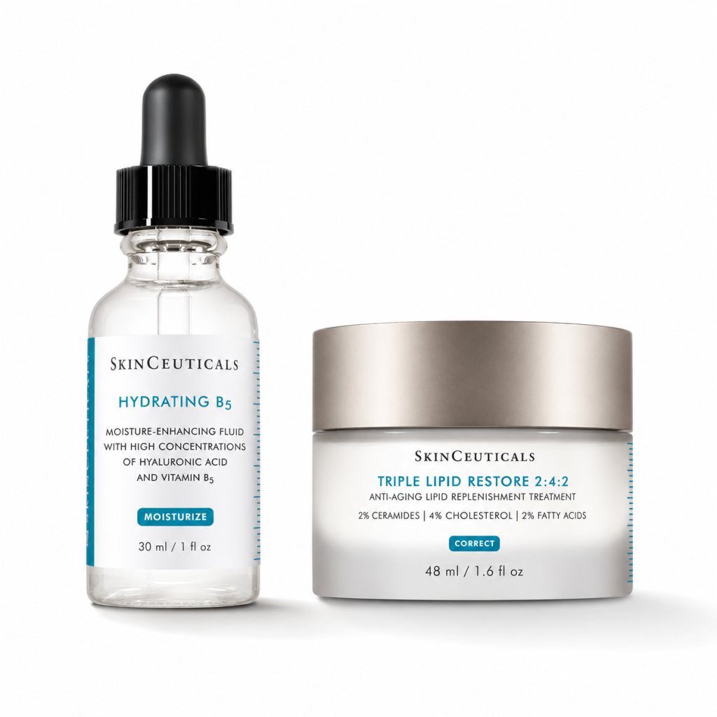 SkinCeuticals Hydrating Duo featuring Hydrating B5 Gel and Triple Lipid Restore 2:4:2 for deep hydration and skin barrier repair.