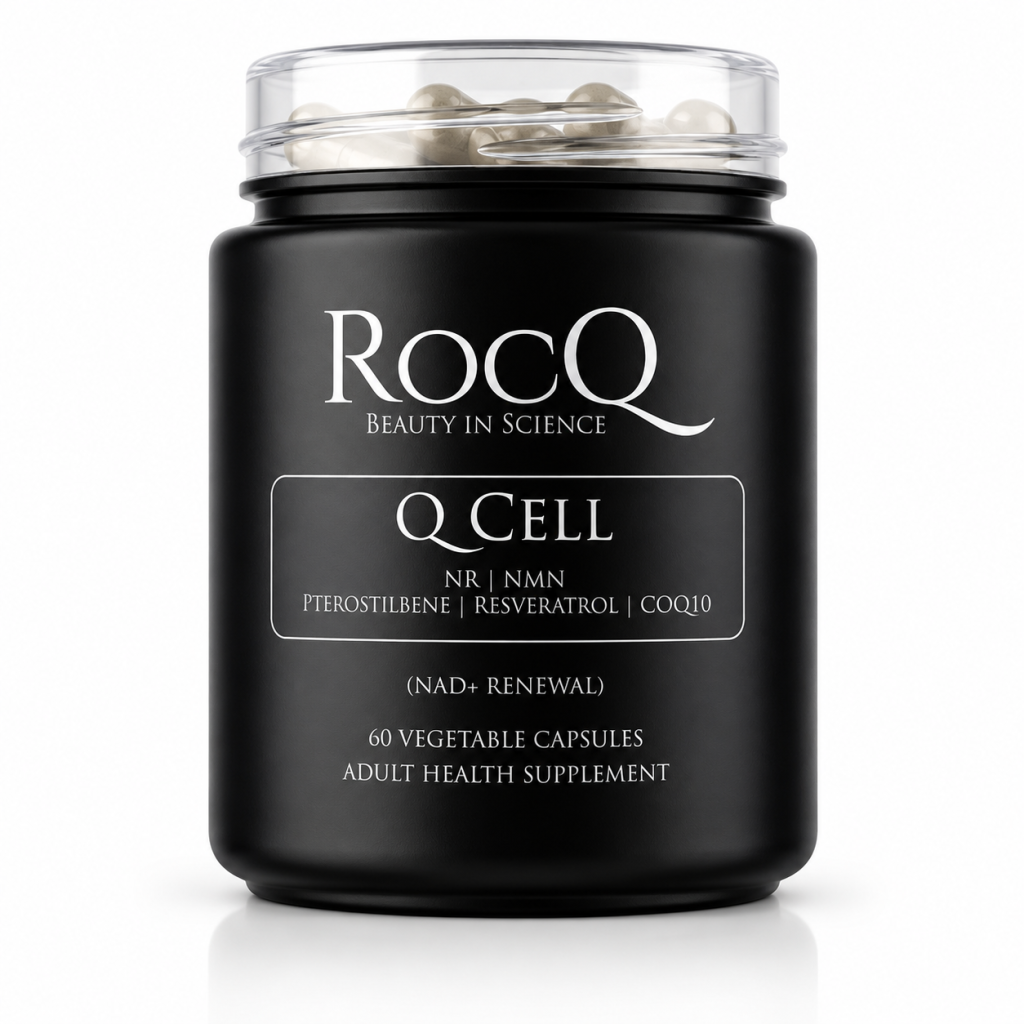 RocQ Q CELL NAD+ Renewal cellular energy and longevity supplement with NR, NMN, Resveratrol, Pterostilbene and CoQ10.