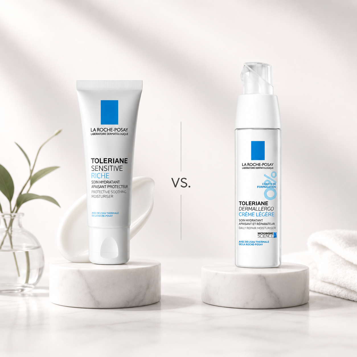 Toleriane Riche vs Dermallergo Ultra comparison showing La Roche-Posay Toleriane Sensitive Riche and Dermallergo Ultra Cream for sensitive skin