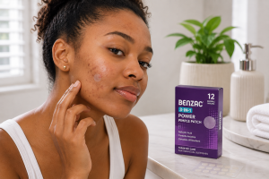 Blog 9 Benzac 3-in-1 Power Pimple Patches applied to an individual acne pimple