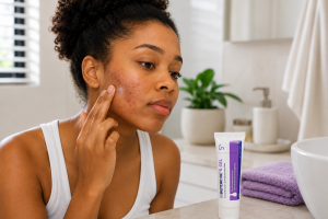 Blog 10 Can you use Benzac with retinoids? Woman applying acne treatment with Benzac AC 5 Gel